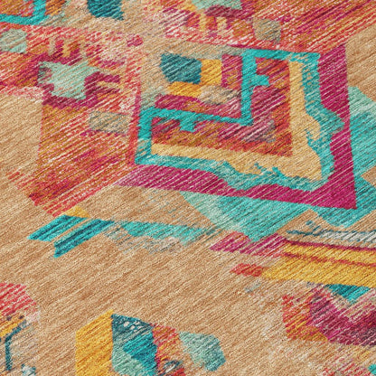 8' Copper And Ivory Round Tribal Washable Indoor Outdoor Area Rug HomeRoots