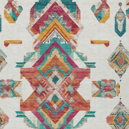 5' X 8' Ivory And Coral Tribal Washable Indoor Outdoor Area Rug HomeRoots