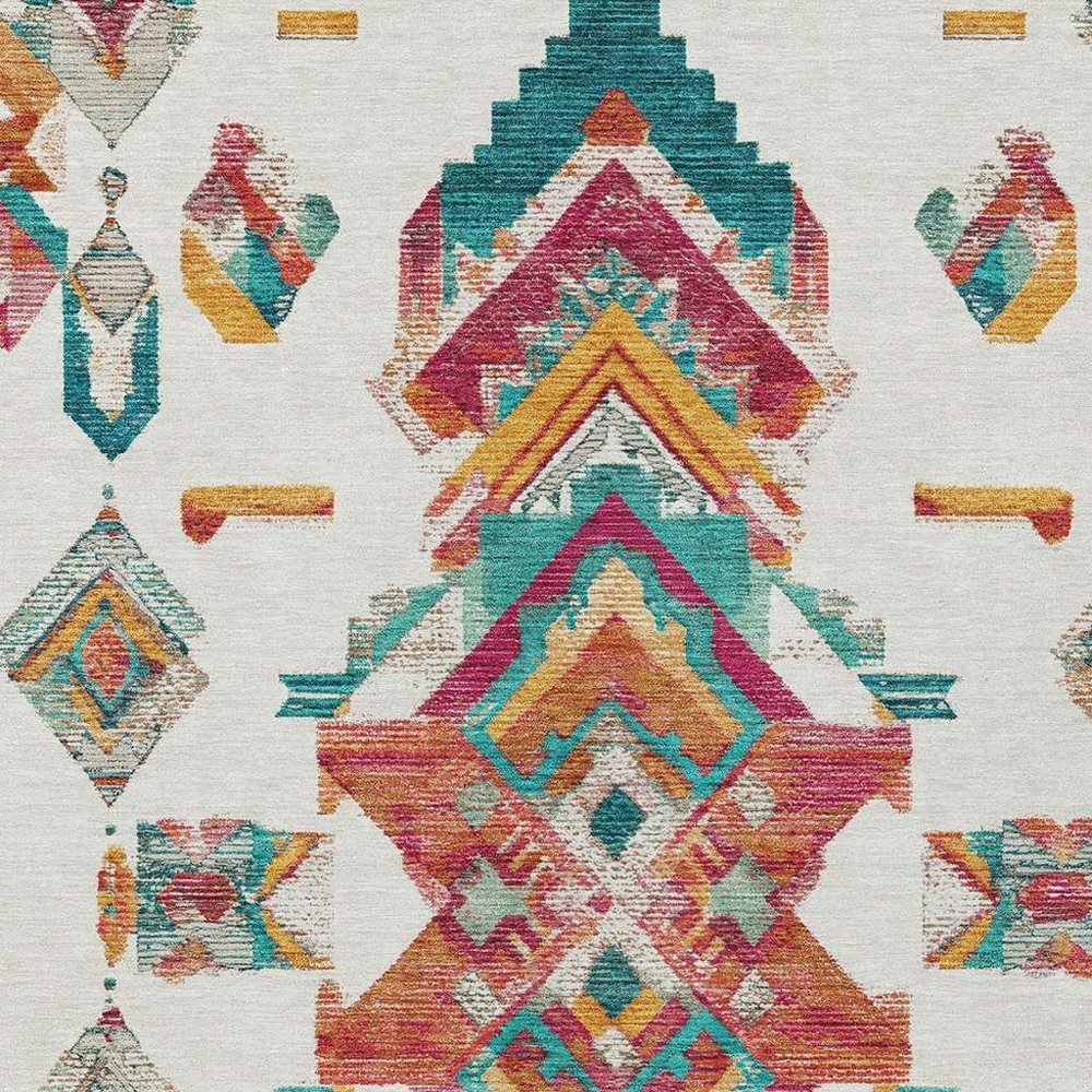 5' X 8' Ivory And Coral Tribal Washable Indoor Outdoor Area Rug — view 8