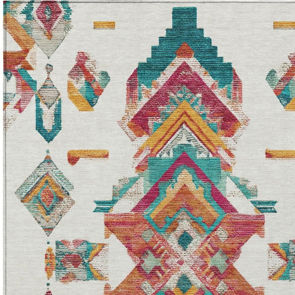 8' X 10' Ivory And Coral Tribal Washable Indoor Outdoor Area Rug — view 4