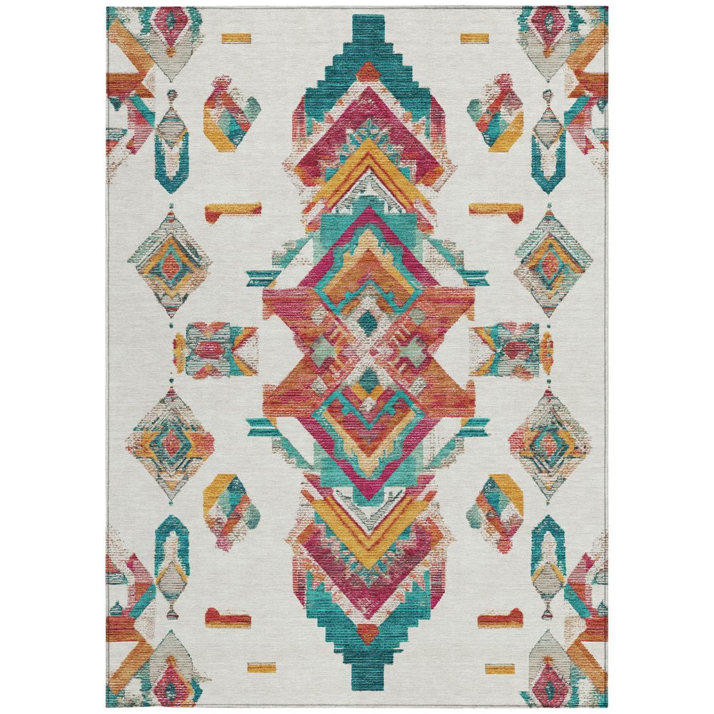 8' X 10' Ivory And Coral Tribal Washable Indoor Outdoor Area Rug HomeRoots