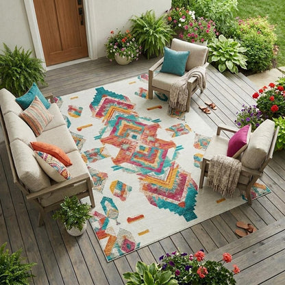 8' X 10' Ivory And Coral Tribal Washable Indoor Outdoor Area Rug HomeRoots