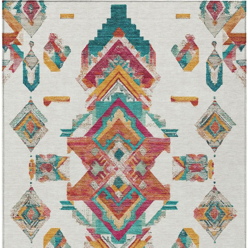 9' X 12' Ivory And Coral Tribal Washable Indoor Outdoor Area Rug HomeRoots