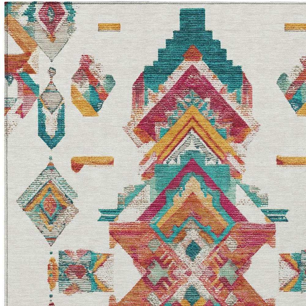 9' X 12' Ivory And Coral Tribal Washable Indoor Outdoor Area Rug HomeRoots