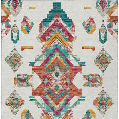 9' X 12' Ivory And Coral Tribal Washable Indoor Outdoor Area Rug HomeRoots
