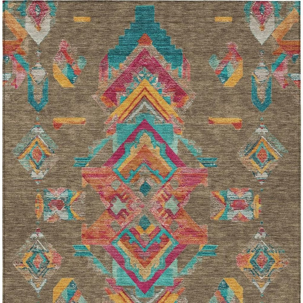 8' X 10' Brown And Ivory Tribal Washable Indoor Outdoor Area Rug — view 5