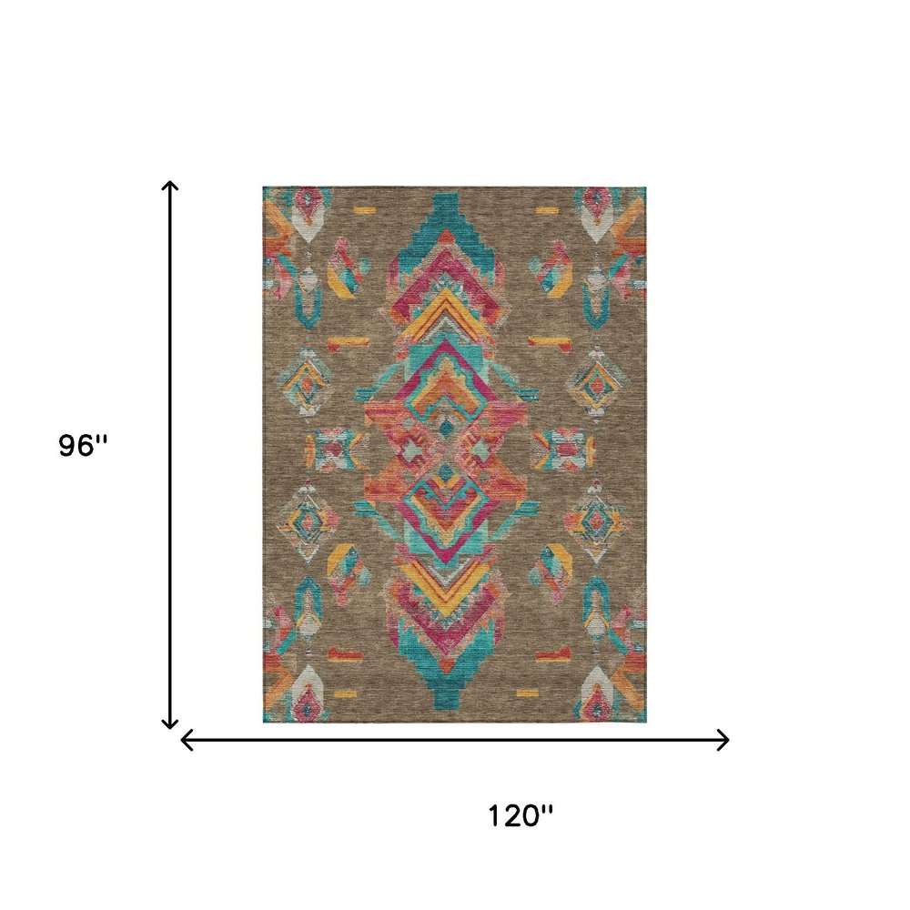 8' X 10' Brown And Ivory Tribal Washable Indoor Outdoor Area Rug HomeRoots