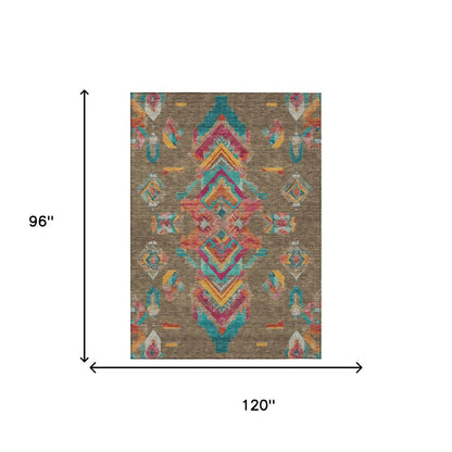 8' X 10' Brown And Ivory Tribal Washable Indoor Outdoor Area Rug HomeRoots