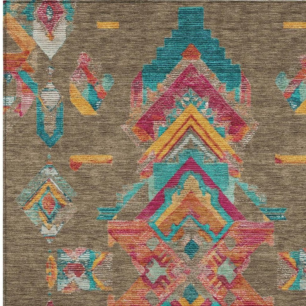 8' X 10' Brown And Ivory Tribal Washable Indoor Outdoor Area Rug — view 8