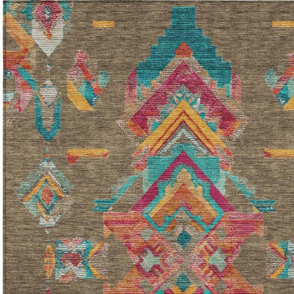 8' X 10' Brown And Ivory Tribal Washable Indoor Outdoor Area Rug HomeRoots