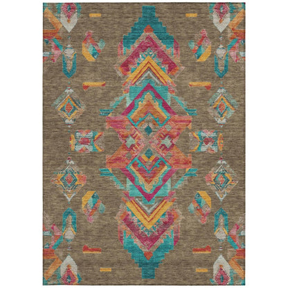 8' X 10' Brown And Ivory Tribal Washable Indoor Outdoor Area Rug HomeRoots