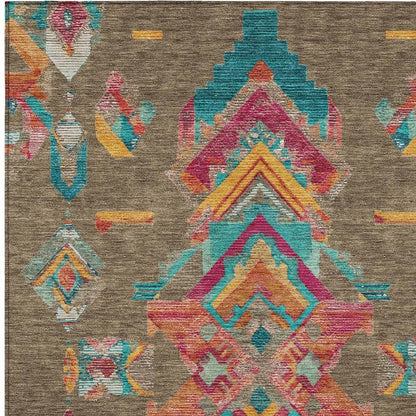 10' X 14' Brown And Ivory Tribal Washable Indoor Outdoor Area Rug HomeRoots