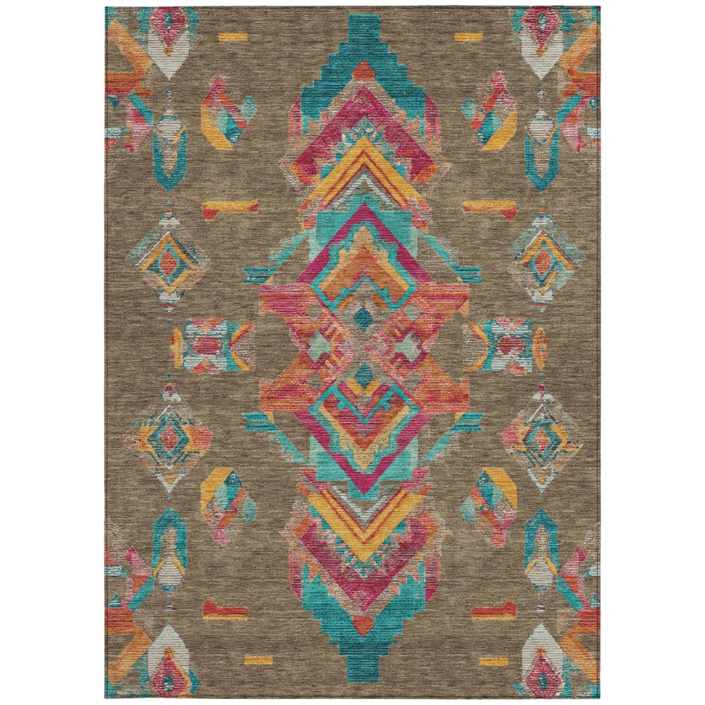 10' X 14' Brown And Ivory Tribal Washable Indoor Outdoor Area Rug — view 5