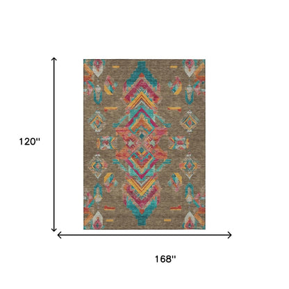 10' X 14' Brown And Ivory Tribal Washable Indoor Outdoor Area Rug HomeRoots