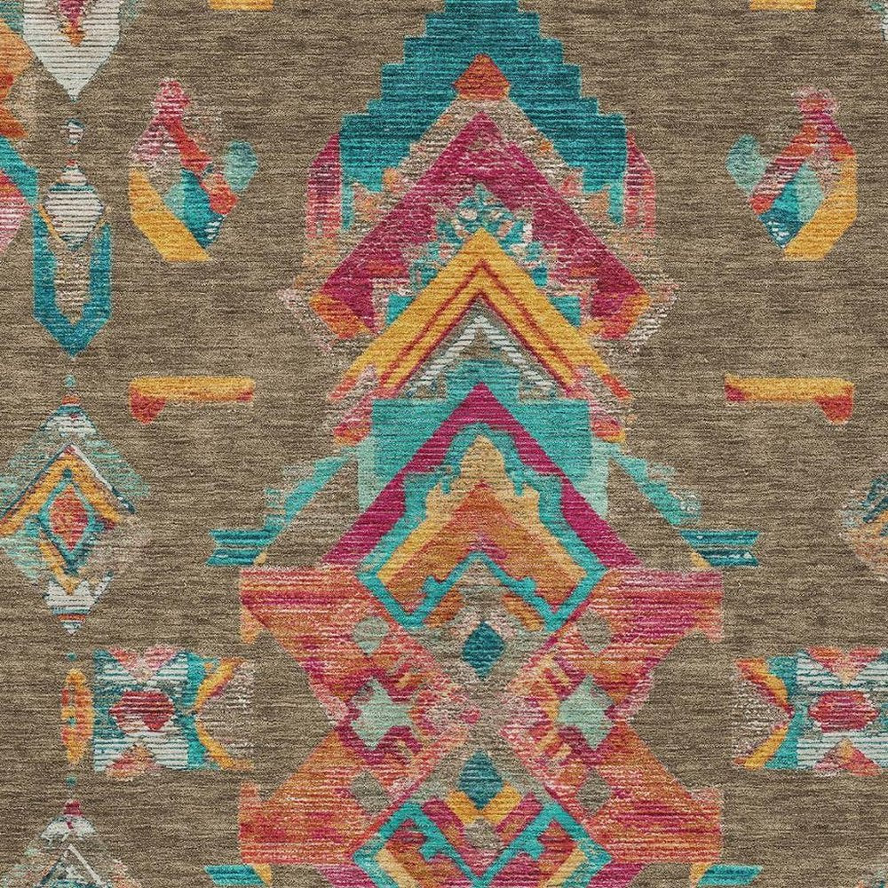 10' X 14' Brown And Ivory Tribal Washable Indoor Outdoor Area Rug — view 8