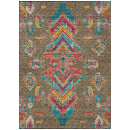 10' X 14' Brown And Ivory Tribal Washable Indoor Outdoor Area Rug HomeRoots