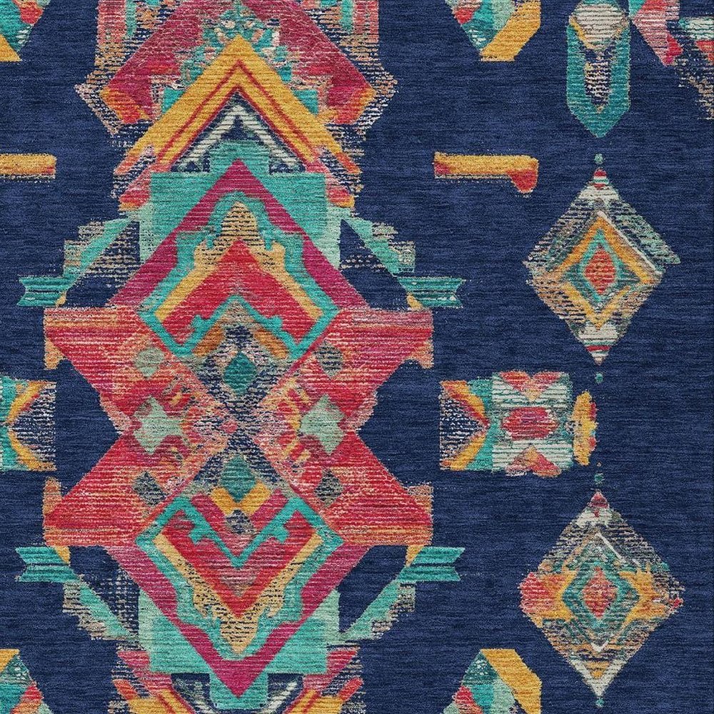 3' X 5' Navy Blue And Green Tribal Washable Indoor Outdoor Area Rug HomeRoots
