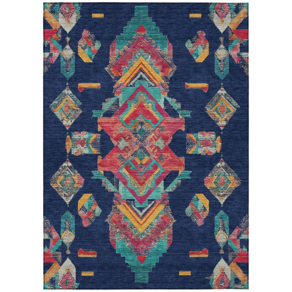 3' X 5' Navy Blue And Green Tribal Washable Indoor Outdoor Area Rug HomeRoots