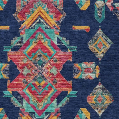 8' X 10' Navy Blue And Green Tribal Washable Indoor Outdoor Area Rug HomeRoots