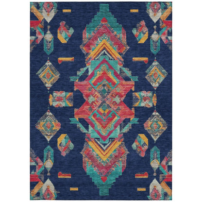 8' X 10' Navy Blue And Green Tribal Washable Indoor Outdoor Area Rug HomeRoots