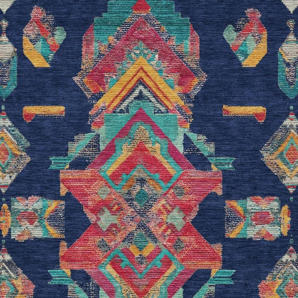 9' X 12' Navy Blue And Green Tribal Washable Indoor Outdoor Area Rug HomeRoots
