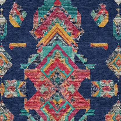 9' X 12' Navy Blue And Green Tribal Washable Indoor Outdoor Area Rug HomeRoots