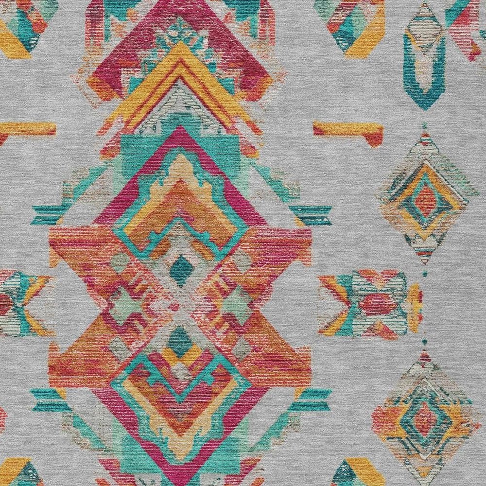 3' X 5' Silver And Ivory Tribal Washable Indoor Outdoor Area Rug — view 4