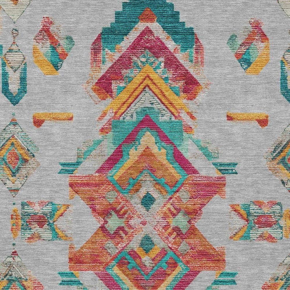 3' X 5' Silver And Ivory Tribal Washable Indoor Outdoor Area Rug