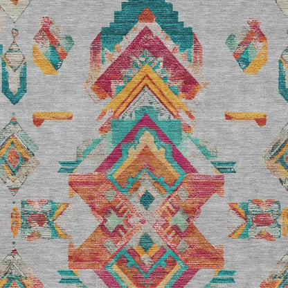 3' X 5' Silver And Ivory Tribal Washable Indoor Outdoor Area Rug