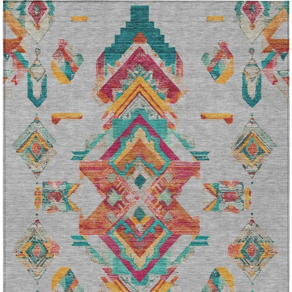 3' X 5' Silver And Ivory Tribal Washable Indoor Outdoor Area Rug — view 9