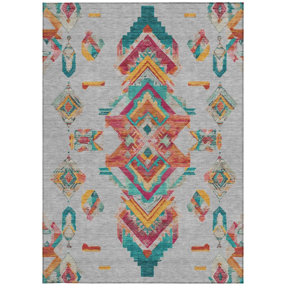 5' X 8' Silver And Ivory Tribal Washable Indoor Outdoor Area Rug — view 5