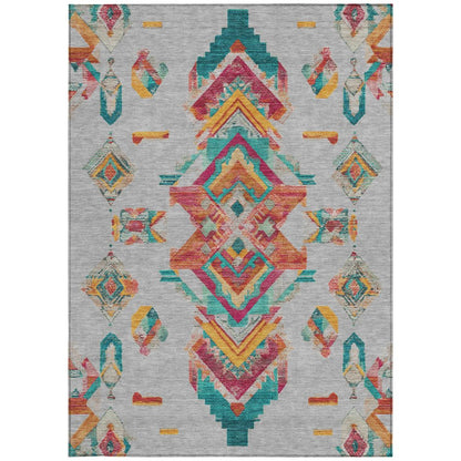 5' X 8' Silver And Ivory Tribal Washable Indoor Outdoor Area Rug HomeRoots
