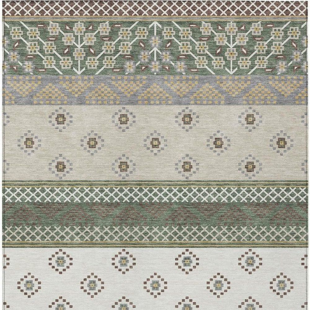 3' X 5' Green And Copper Striped Washable Indoor Outdoor Area Rug HomeRoots