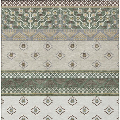 3' X 5' Green And Copper Striped Washable Indoor Outdoor Area Rug