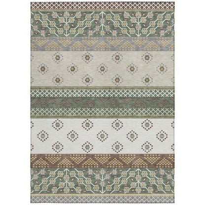 3' X 5' Green And Copper Striped Washable Indoor Outdoor Area Rug HomeRoots