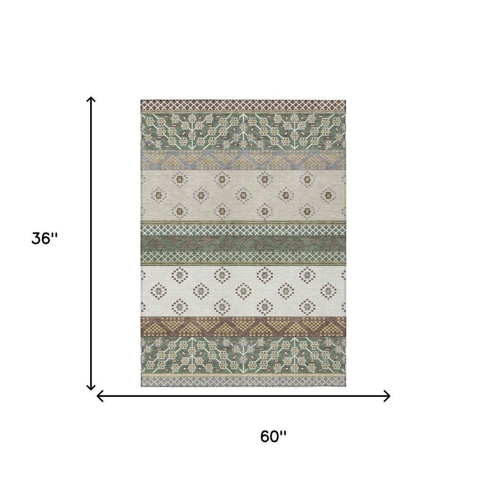 3' X 5' Green And Copper Striped Washable Indoor Outdoor Area Rug — view 6