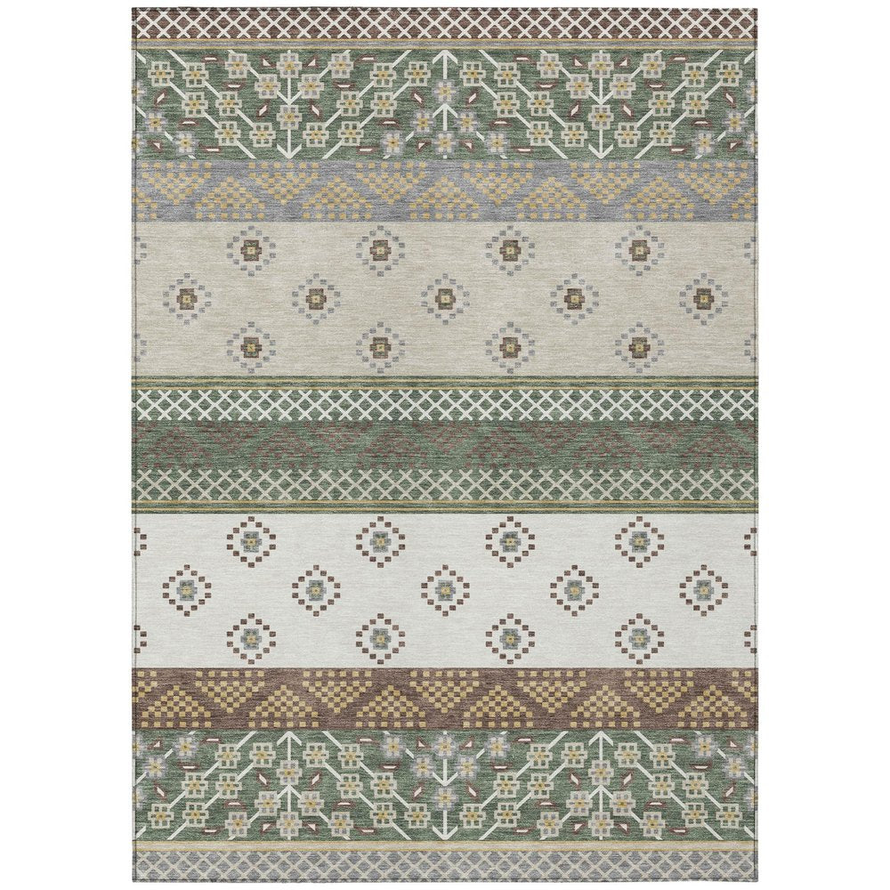 3' X 5' Green And Copper Striped Washable Indoor Outdoor Area Rug