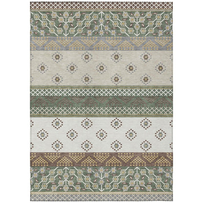 3' X 5' Green And Copper Striped Washable Indoor Outdoor Area Rug