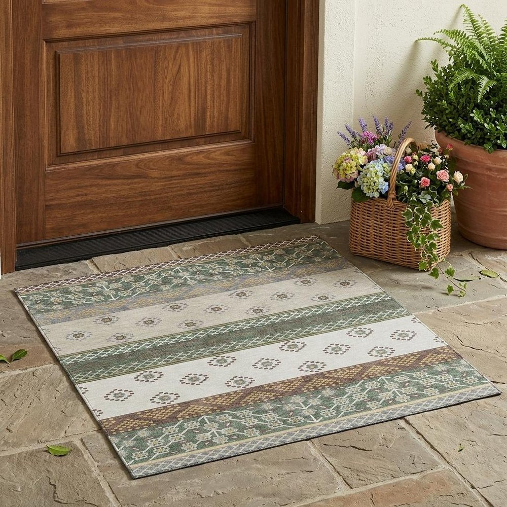 3' X 5' Green And Copper Striped Washable Indoor Outdoor Area Rug HomeRoots