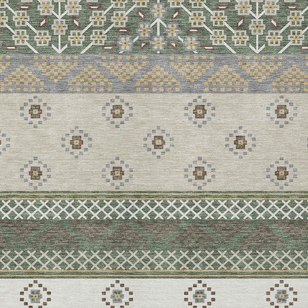 5' X 8' Green And Copper Striped Washable Indoor Outdoor Area Rug