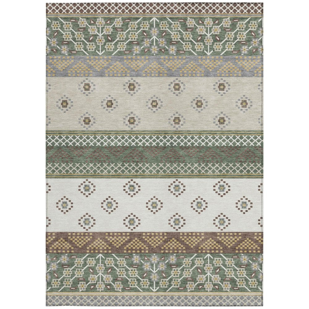 5' X 8' Green And Copper Striped Washable Indoor Outdoor Area Rug — view 4