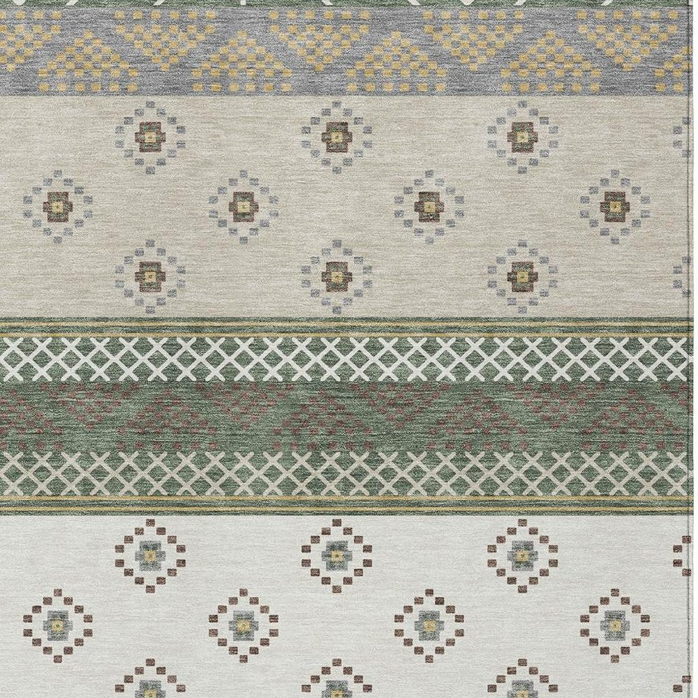 5' X 8' Green And Copper Striped Washable Indoor Outdoor Area Rug — view 5