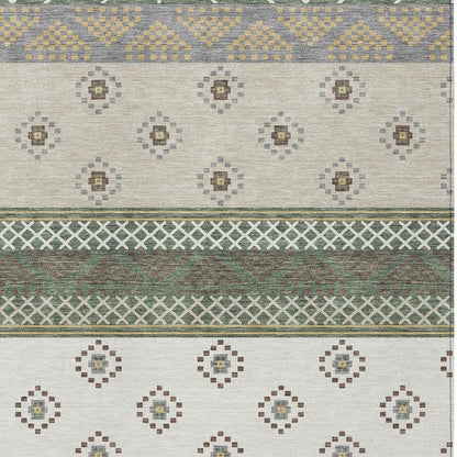 5' X 8' Green And Copper Striped Washable Indoor Outdoor Area Rug
