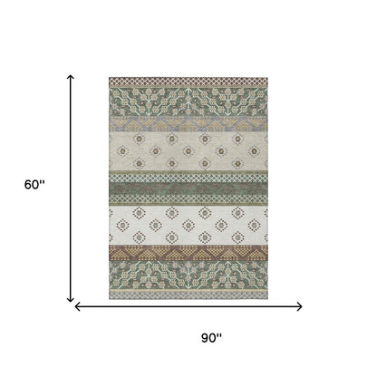 5' X 8' Green And Copper Striped Washable Indoor Outdoor Area Rug HomeRoots