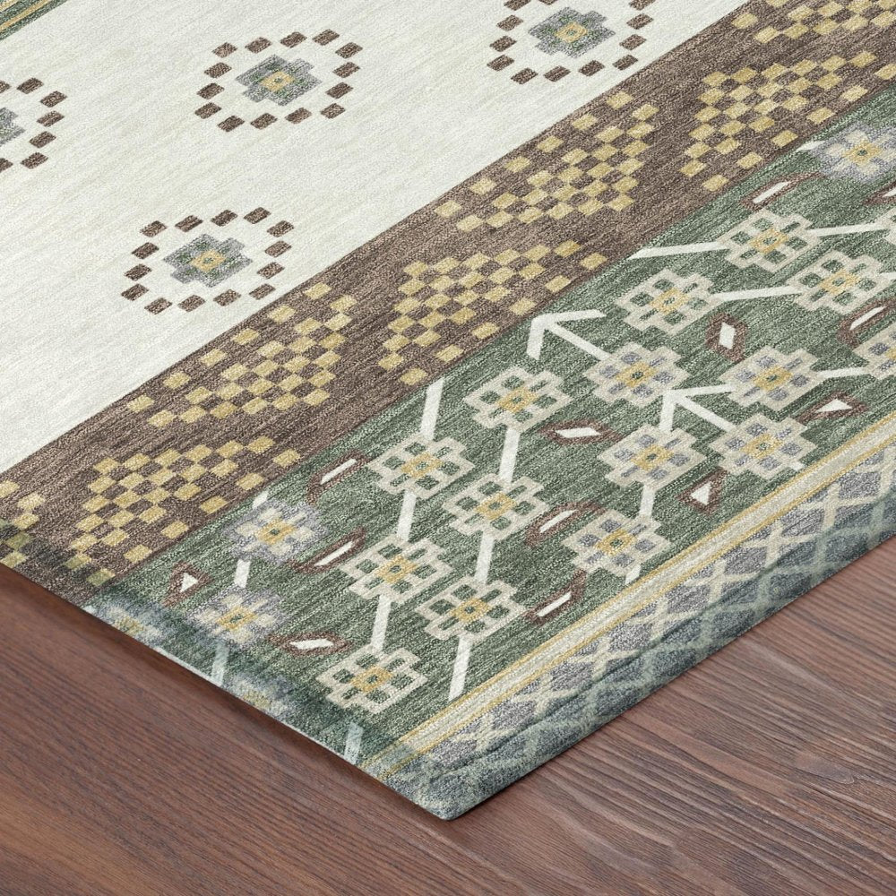 5' X 8' Green And Copper Striped Washable Indoor Outdoor Area Rug HomeRoots
