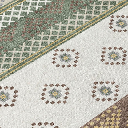 5' X 8' Green And Copper Striped Washable Indoor Outdoor Area Rug HomeRoots