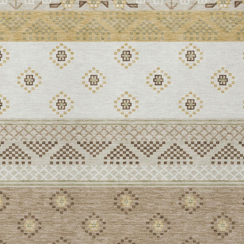 10' X 14' Beige And Brown Striped Washable Indoor Outdoor Area Rug — view 4