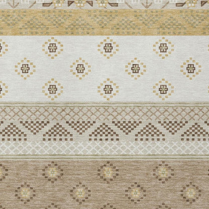 10' X 14' Beige And Brown Striped Washable Indoor Outdoor Area Rug HomeRoots