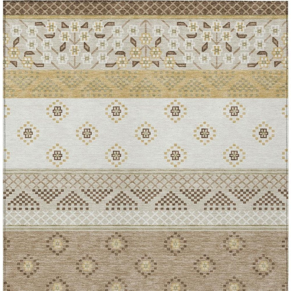 10' X 14' Beige And Brown Striped Washable Indoor Outdoor Area Rug HomeRoots