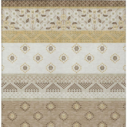 10' X 14' Beige And Brown Striped Washable Indoor Outdoor Area Rug HomeRoots